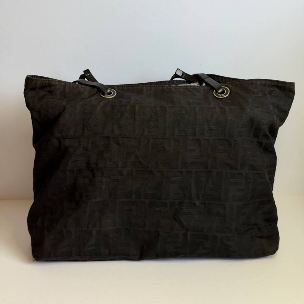Vintage Fendi Zucca Tote Bag in Black Nylon Canvas